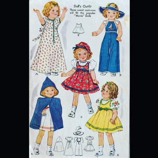 Shirley Temple Doll Clothing Pattern Vintage 30s Dress Jumpsuit Hat Puff Sleeve Party Dress Wounded Bird Sewing Pattern McCall 525