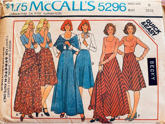 70s Maxi or Knee Length A Line Bias Cut Skirt Easy Plus Size Vintage Sewing Pattern McCalls 5296 B31