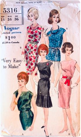 60s Pleated Hem Sheath Dress Sleeveless Modest Pullover Blouse Vintage Sewing Pattern  Vogue 5316 B34