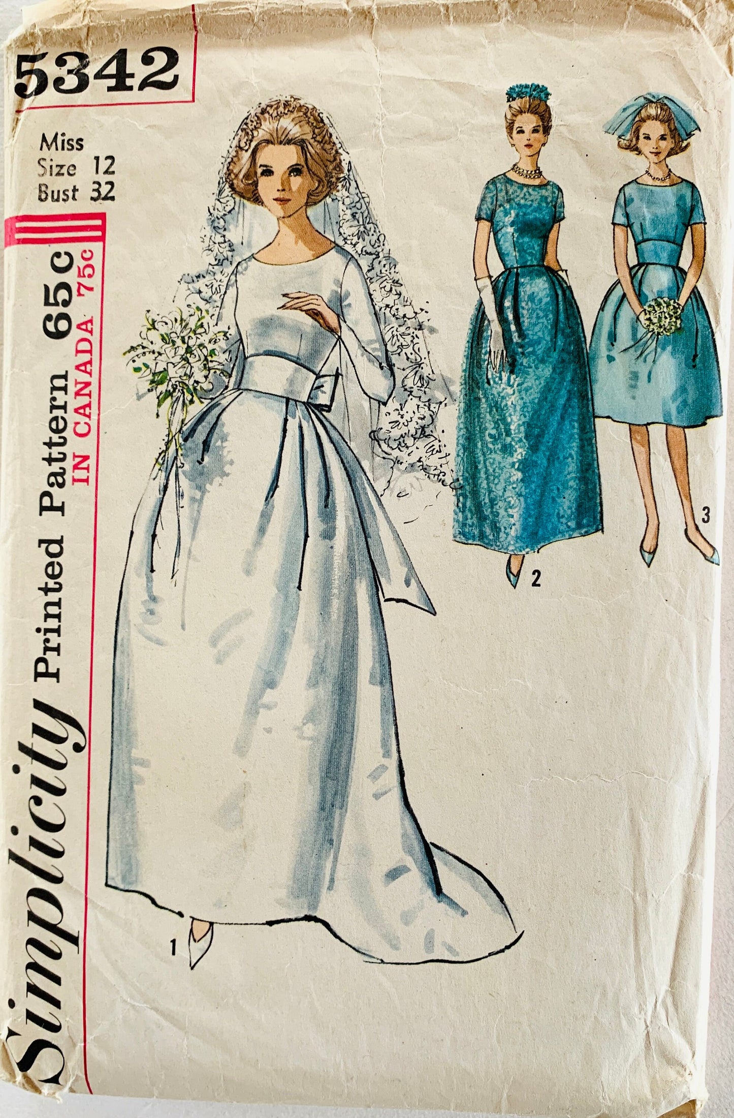 60s Minimalist Modest Wedding Dress w/ Inset Waist Bell Skirt Bridal Gown Train Bridesmaid Prom Dresses Petite Sewing Pattern Simplicity 5342 B32