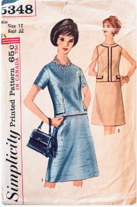 60s Womens Two Piece Dress w/ Short Sleeves or Sleeveless Top A Line Knee Length Skirt Petite Vintager Sewing Pattern Simplicity 5348 B32