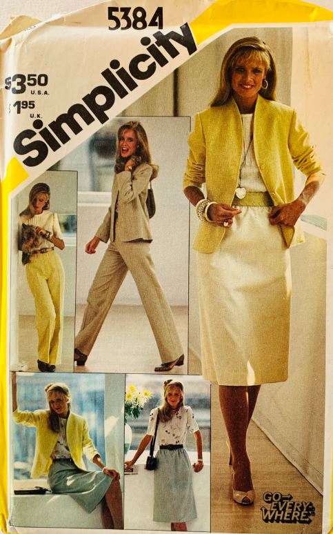 80s Womens Separates Work Wear Suit Fitted Skirt Blazer Jacket Blouse Pleated Pants Wardrobe Vintage Sewing Pattern Simplicity 5384 B36