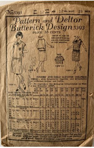 1920s Junior Girls Drop Waist Dress w/ Capette Cap Sleeves Square Collar Vintage Sewing Pattern 5393 Bust 29