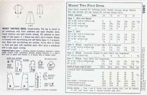 60s A Line 2 Piece Dress w/ Skirt & Button Back Blouse EASY Petite Vintage Sewing Pattern Simplicity 5405 B32