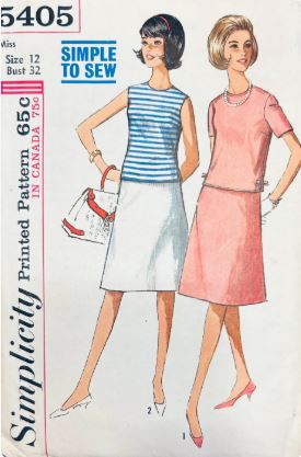 60s A Line 2 Piece Dress w/ Skirt & Button Back Blouse EASY Petite Vintage Sewing Pattern Simplicity 5405 B32