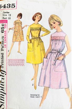 60s Sleeveless Smocked House Dress with Huge Pockets Vintage Easy Smocking Sewing Pattern Simplicity 5435 B33