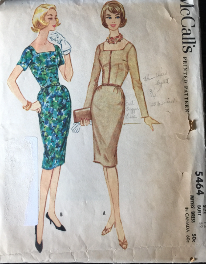 60s Classic Fitted Sheath Dress w/ Square Neckline Vintage Petite Sewing Pattern McCall 5464