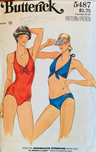 70s Tie Front 2 Piece Swimsuit Bikini Swim Suit Tank Bathing Suit Swimwear Petite Vintage Sewing Pattern Butterick 5487 B32