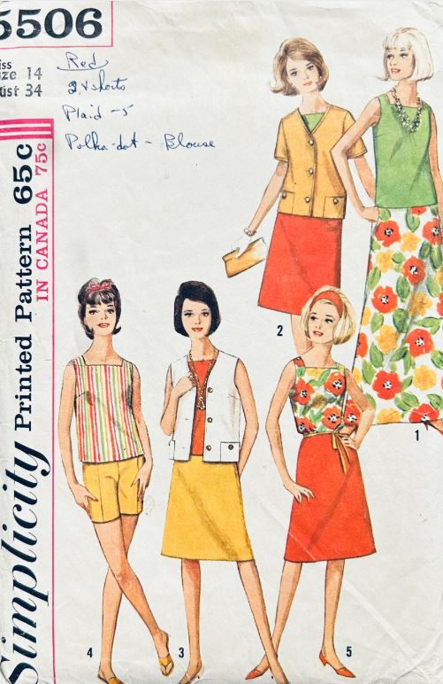 60s Womens Separates A Line Maxi Skirt Cardigan Vest Shorts Jacket Sleeveless Top Blouse Vintage Sewing Pattern Simplicity 5506 B34