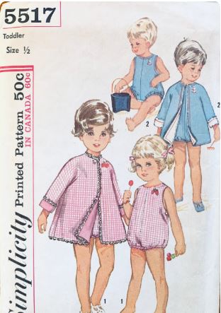 60s Baby Infant Romper Sunsuit Play Suit & Beach Coat Vintage Sewing Pattern Simplicity 5517 6 months