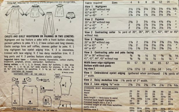 Toddler Girls Kids Ruffled Two Piece Babydoll Pajamas Summer Pajama Set Long Winter PJs Nightgown Sleepwear Vintage Sewing Pattern Simplicity 5552 Size 4