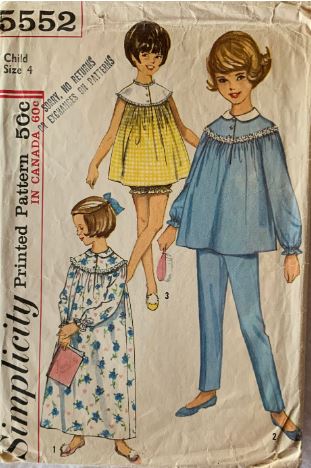 Toddler Girls Kids Ruffled Two Piece Babydoll Pajamas Summer Pajama Set Long Winter PJs Nightgown Sleepwear Vintage Sewing Pattern Simplicity 5552 Size 4