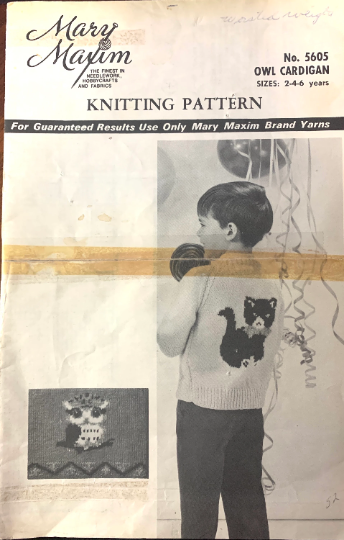 80s Mary Maxim Owl Bird Cardigan Sweater Toddler Kids Knitting Pattern 5605 Size 2 4 6