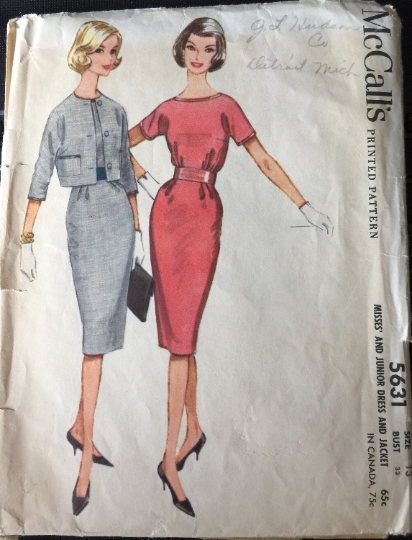60s Fitted Wiggle Dress Bolero Jacket Suit Bateau Neckline Dress Petite Vintage Sewing Pattern McCall's 5631 B32