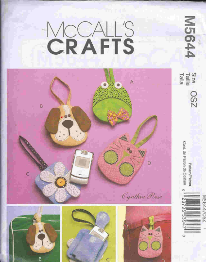 Whimsical Animal Cell Phone Case Tiny Purse Accessories Sewing Pattern McCalls M5644