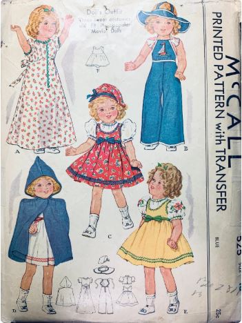 18 Inch Doll Clothing Dresses Clothes Hats 1930s Vintage Sewing Pattern for Dolls McCall 525