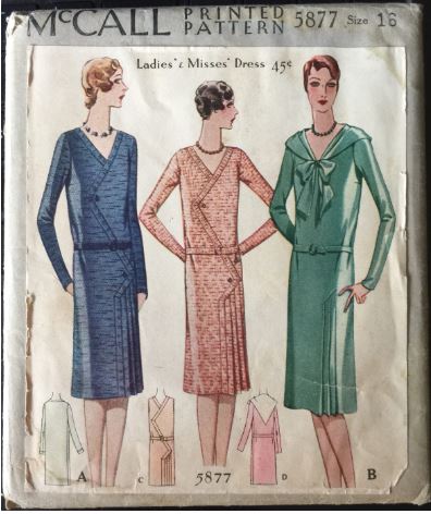 1920s Drop Waist Dress w/ Pleated Skirt Geometric Bodice Art Deco Era Vintage Sewing Pattern  McCall 5877 B34