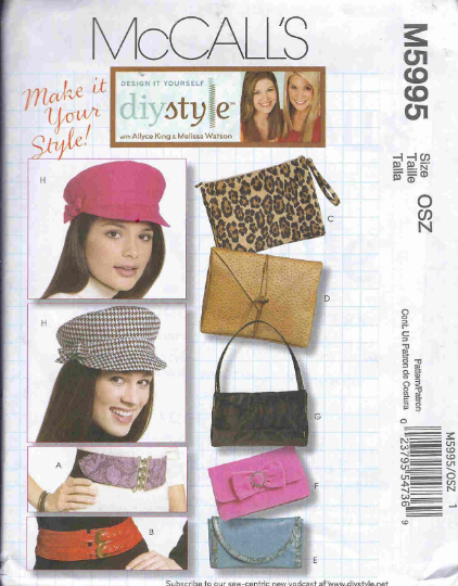 Womens DIY Style Newsboy Cap Hat Pattern Clutch Envelope Bag Purse Belts Accessories Pattern McCalls M5995