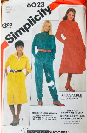80s Knit Fabric Shirtwaist Dress & Jumpsuit Vintage Petite Sewing Pattern Simplicity 6023 B31-34
