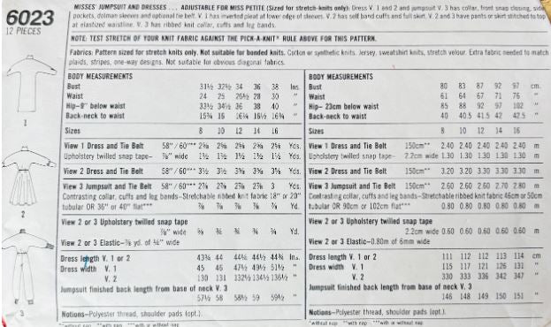 80s Knit Fabric Shirtwaist Dress & Jumpsuit Vintage Petite Sewing Pattern Simplicity 6023 B31-34