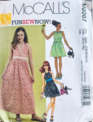 Girls Summer Halter Sun Dress Sundress in 2 Lengths Tween Maxi Dresses Sewing Pattern McCalls 6067 Size 7-14