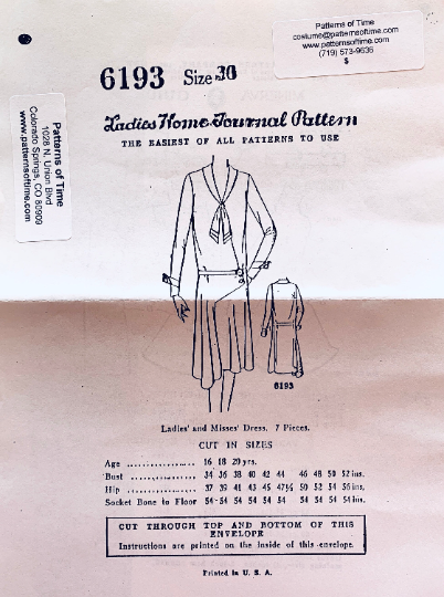 20s Drop Waist Dress w/ Hip Swag & Nautical Vibe Flapper Era Plus Size Vintage Sewing Pattern Ladies Home Journal 6193 B38