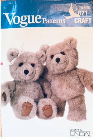 80s 15 Inch Stuffed Bear Teddy Bear Stuffies Linda Carr Stuffy Stuffed Animal Vintage Sewing Pattern Vogue 621