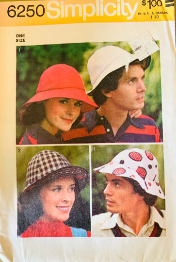 60s Unisex Brimmed Bucket Hat Mens Womens Millinery Hats Hatmaking Vintage Sewing Pattern Simplicity 6250