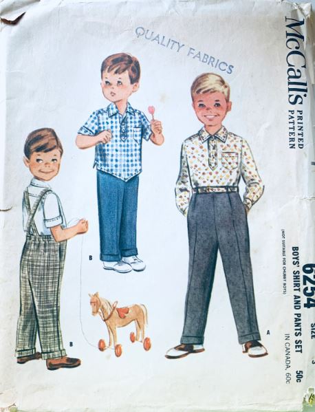 50s Toddler Boys Dress Suspender Pants Casual Shirt Toddlers Vintage Sewing Pattern MccCalls  6254 Size 3