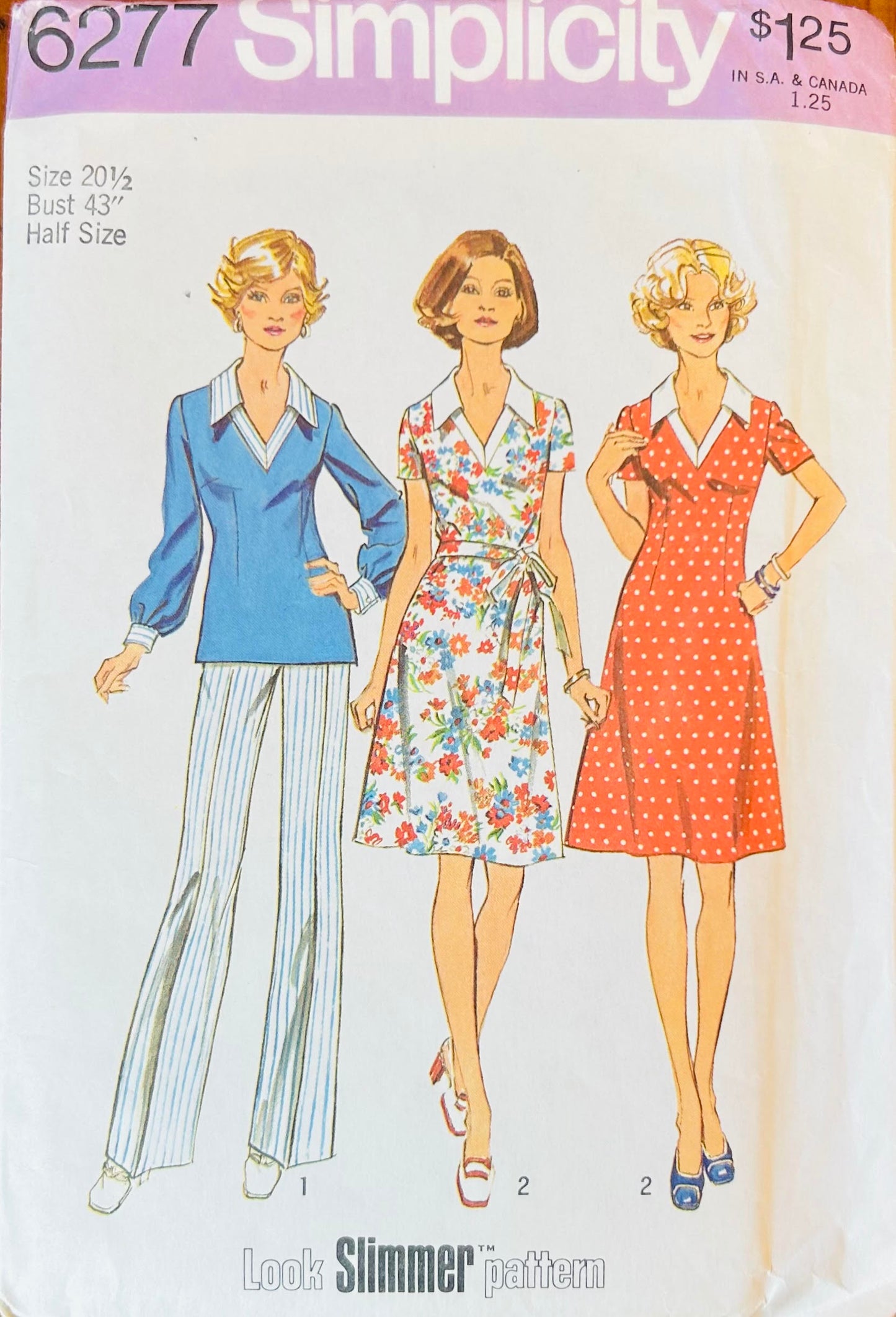 70s Half Size Pantsuit Dress Tunic Top Plus Size Sewing Pattern Simplicity 6277 B43