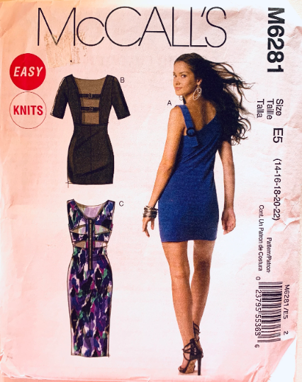 Body Con Knit Dress w/ One Shoulder & Length Options Sexy Cutouts Club EASY Plus Size Sewing Pattern McCalls 6281 14 16 18 20 22