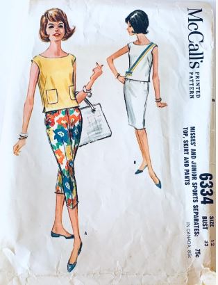 60s Casual Separates Capris Cropped Pants Fitted Skirt Sleeveless Pullover Top Easy Wardrobe Petite Vintage Sewing Pattern McCalls 6334 B32