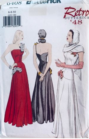 40s Strapless Evening Gown Wedding Dress w/ Hooded Scarf REPRO Sewing Pattern Butterick 6408 6 8 10