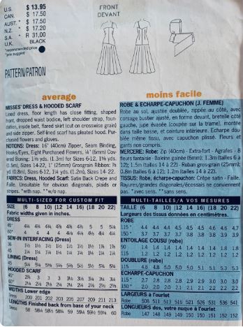 40s Strapless Evening Gown Wedding Dress w/ Hooded Scarf REPRO Sewing Pattern Butterick 6408 6 8 10