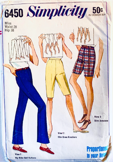 50s Skinny Bermuda Shorts Bell Bottom Pants Flared Trousers Flat Front WOUNDED BIRD Vintage Sewing Pattern Simplicity 6450 W28
