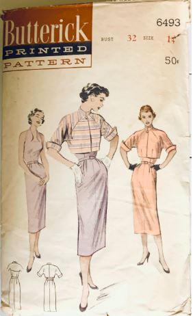 50s Womens Fitted Day Halter Dress w/ Matching Jacket Suit Petite Vintage Sewing Pattern Butterick 6493 B32