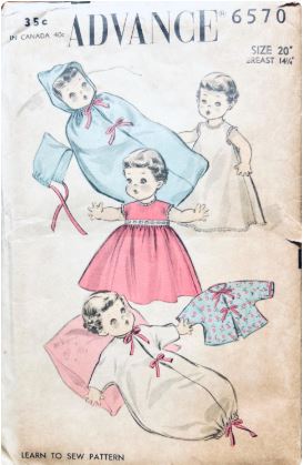 20 Inch Doll Clothes Dress Slip Bunting Dolls Clothing Easy Learn to Sew Vintage Sewing Pattern Advance 6570