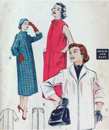 50s Clutch Coat Jacket in Three Versions Short or Long Sleeveless Petite Easy Vintage Sewing Pattern Butterick 6851 B30
