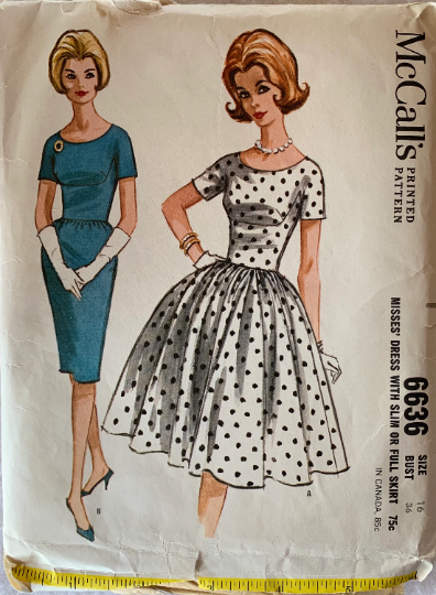 60s Fit N Flare Wiggle Dress Classic Full Skirt Sheath w/ Open Neckline Vintage Sewing Pattern McCalls 6636 B36