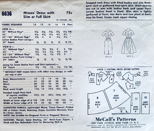 60s Fit N Flare Wiggle Dress Classic Full Skirt Sheath w/ Open Neckline Vintage Sewing Pattern McCalls 6636 B36