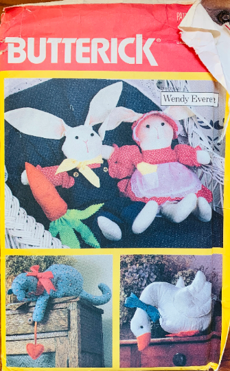 Cute Stuffed Animals Rabbit Bunny Stuffie Cat & Duck Stuffy Toys Wendy Everett Sewing Pattern Butterick 6653