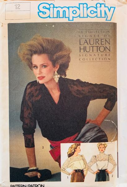 80s Womens Long Sleeve Fancy Blouse Top Vintage Sewing Pattern Lauren Hutton Simplicity 6685 B34