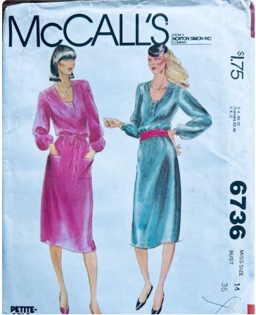 80s Long Sleeve Pullover Shirtwaist Dress Modest Vintage Sewing Pattern McCalls 6736 B36