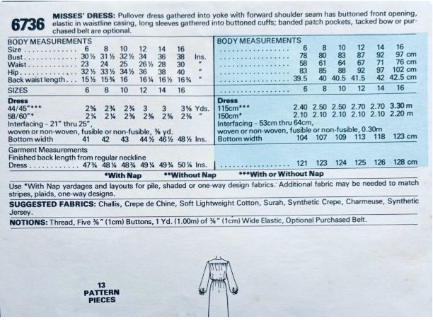 80s Long Sleeve Pullover Shirtwaist Dress Modest Vintage Sewing Pattern McCalls 6736 B36