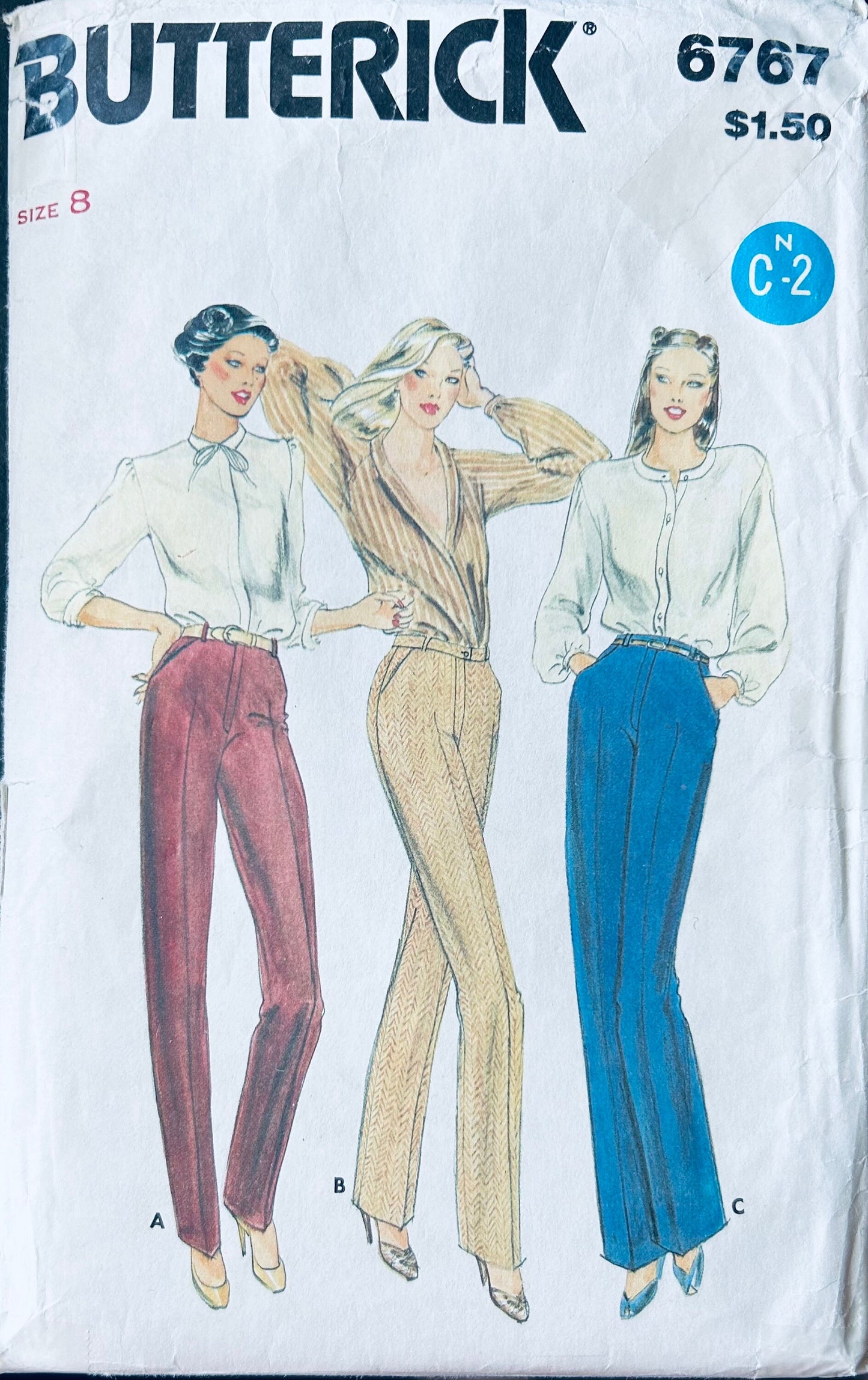 80s High Waist Jeans Proportioned Pants Trousers w/ Pockets Petite Vintage Sewing Pattern Butterick 6767 W24