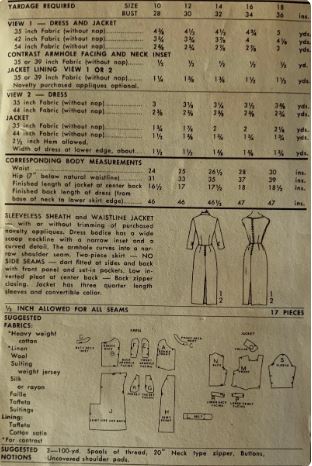 50s Fitted Sheath Dress Womens Suit w/ Matching Jacket Designer HOWARD GREER Vintage Petite Sewing Pattern Advance 6802 B30