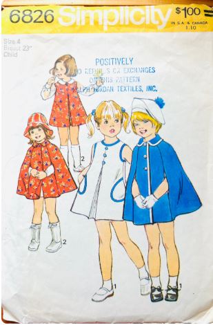 Toddler Girl Cape & A Line Jumper Dress Vintage Sewing Pattern Simplicity 6826 Size 4
