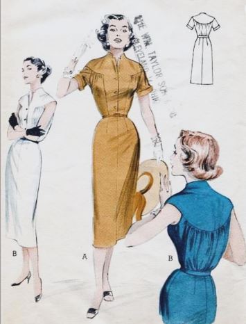 50s Pinup Round Yoke Fitted Shirtwaist Dress w/ Bustline Gathers Bombshell Cap Sleeve Petite Vintage Sewing Pattern Butterick 6834 B32