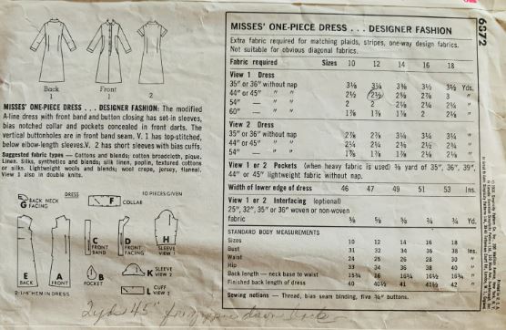 60s Womens A Line Coat Dress Coatdress Knee Length Dresses w/ Sleeve Options Designer Fashion Vintage Sewing Pattern Simplicity  6872 34