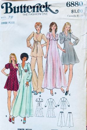 70s Empire Waist Babydoll Smock Top Maxi Dress Prom Formal Bridesmaid Dresses Vintage Juniors Petite Sewing Pattern Butterick  6880 B32